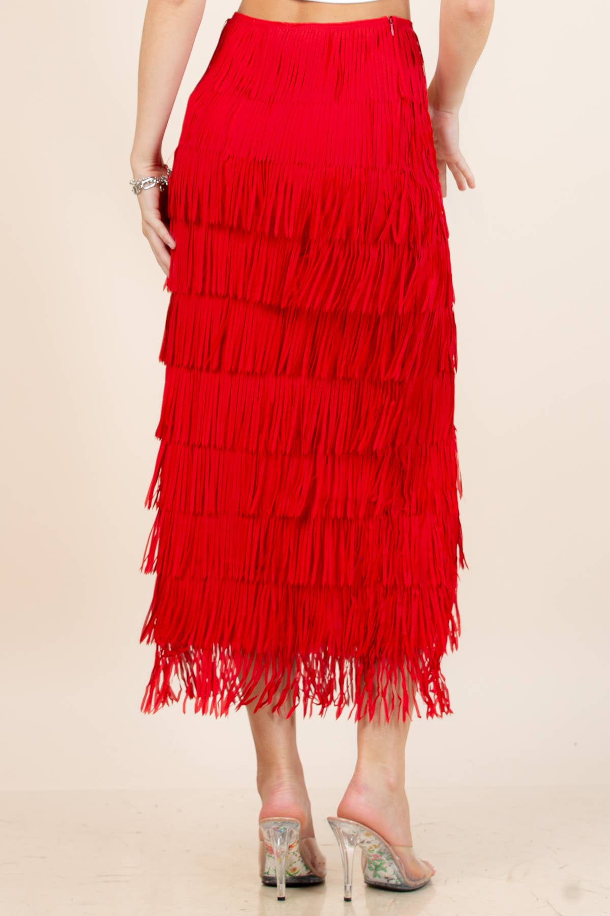 81125-Fringe Skirt-Western Fringed Piñata Midi Skirt