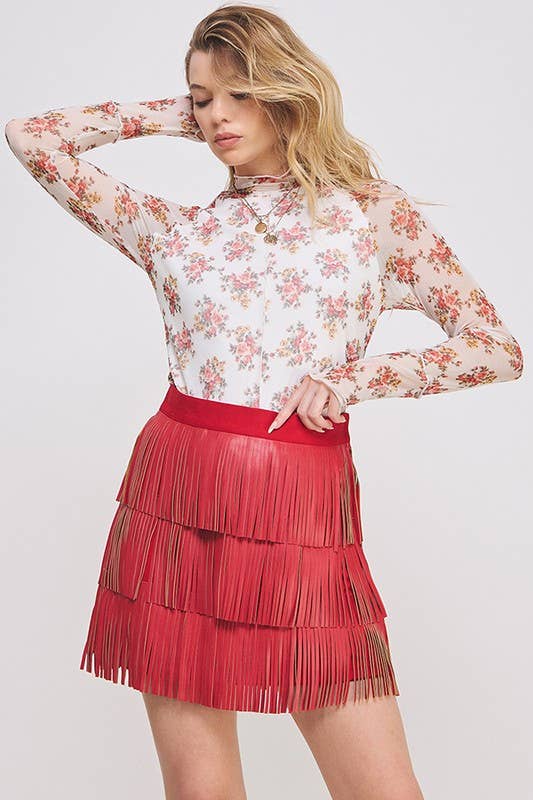 PLUS SIZE Western Faux Leather Fringe Mini Skirt