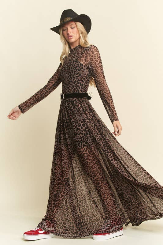LONG SLEEVE MOCK NECK ANIMAL PRINT MESH MAXI DRESS KRD4340-4
