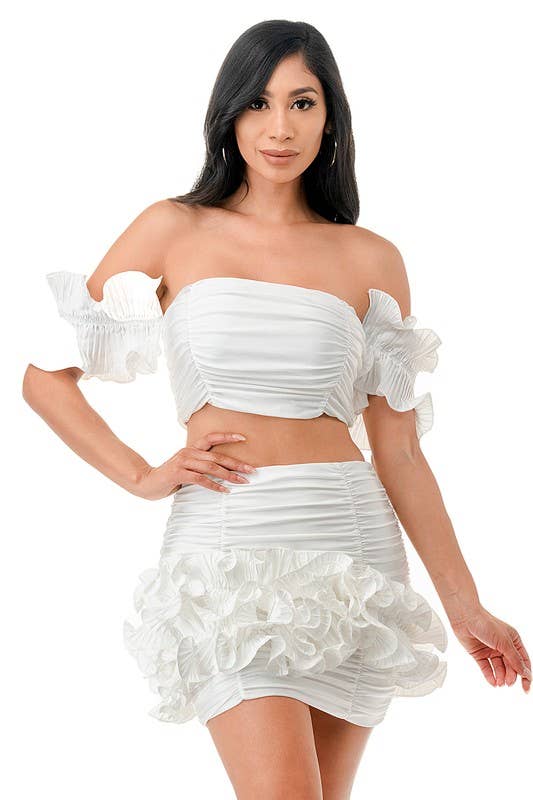 Plus Detached Ruffle Crop Top & Ruffle Skirt Set