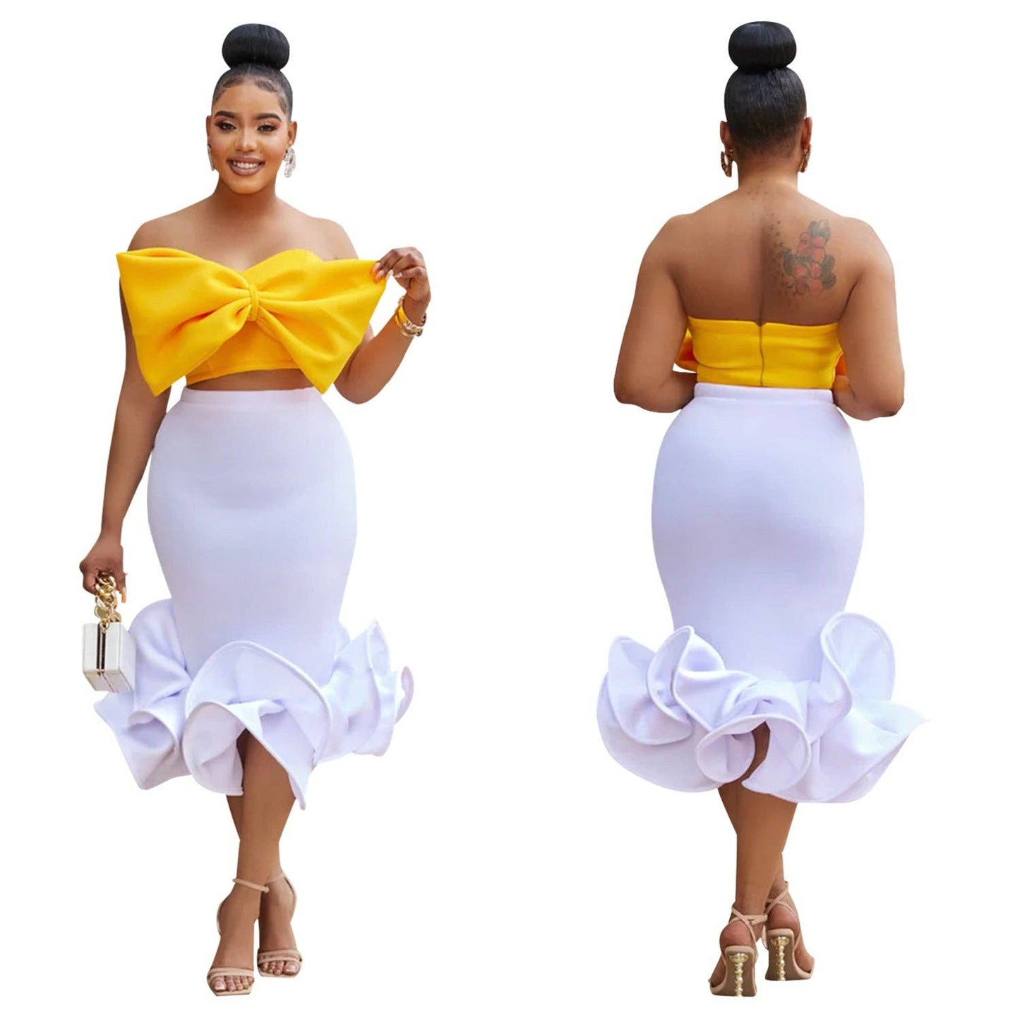 MB FASHION BOW CONTRAST BELL MERMAID DRESS SET MB6397 PRE-OR
