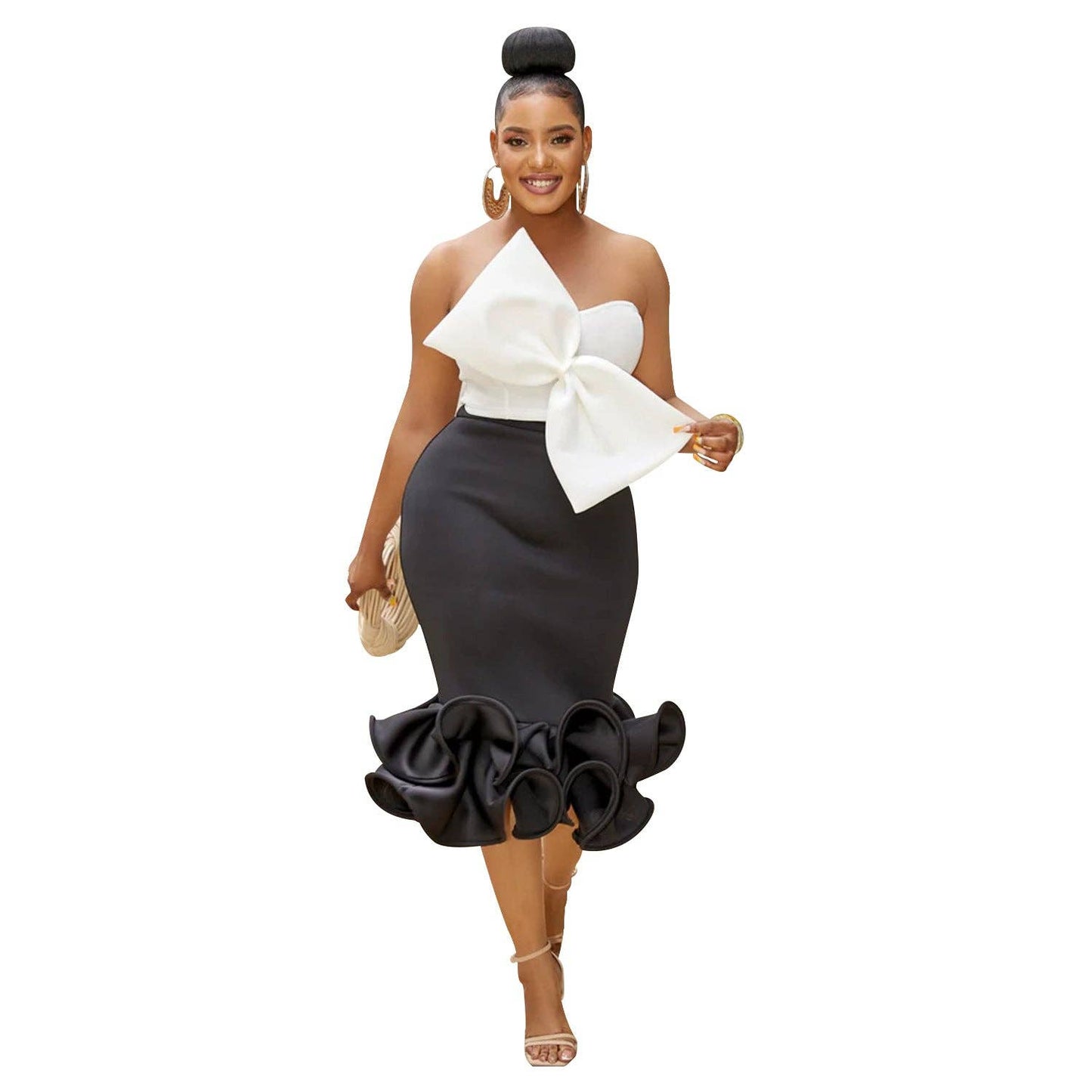 MB FASHION BOW CONTRAST BELL MERMAID DRESS SET MB6397 PRE-OR