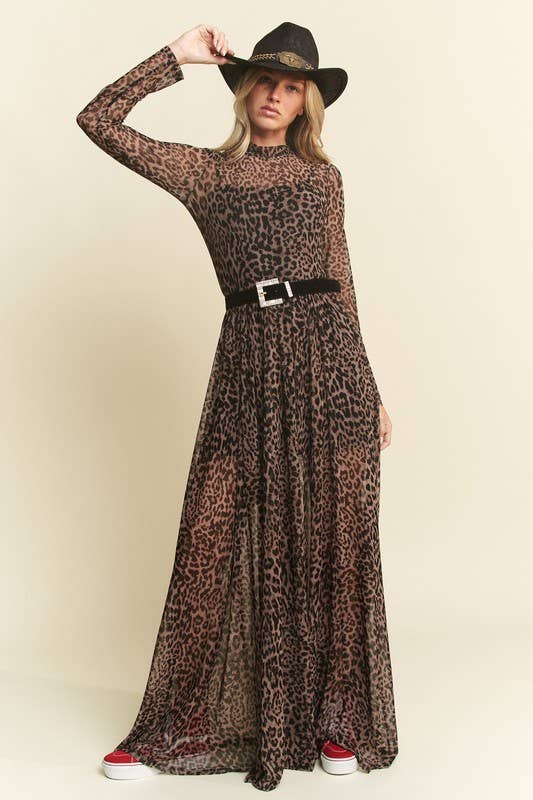 LONG SLEEVE MOCK NECK ANIMAL PRINT MESH MAXI DRESS KRD4340-4