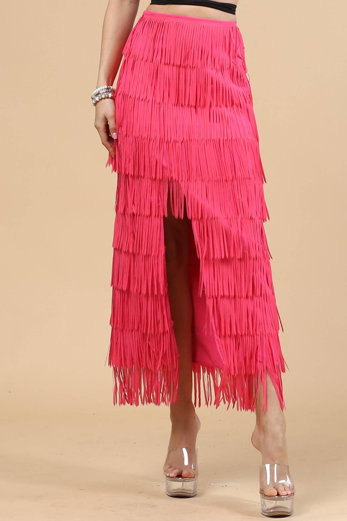 81125-Fringe Skirt-Western Fringed Piñata Midi Skirt