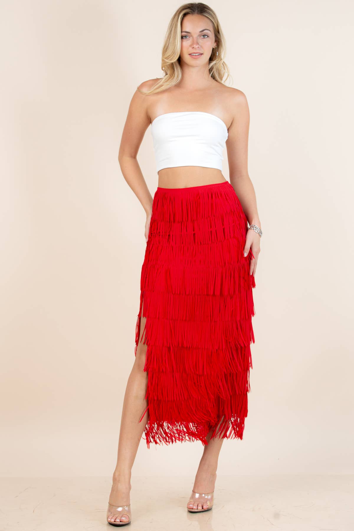 81125-Fringe Skirt-Western Fringed Piñata Midi Skirt