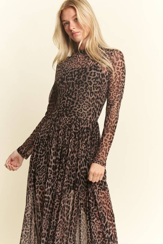 LONG SLEEVE MOCK NECK ANIMAL PRINT MESH MAXI DRESS KRD4340-4