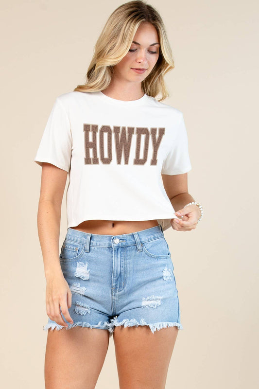 T1479-5747-Western Howdy Graphic Tee Crop T- shirt