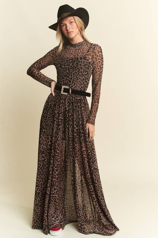 LONG SLEEVE MOCK NECK ANIMAL PRINT MESH MAXI DRESS KRD4340-4