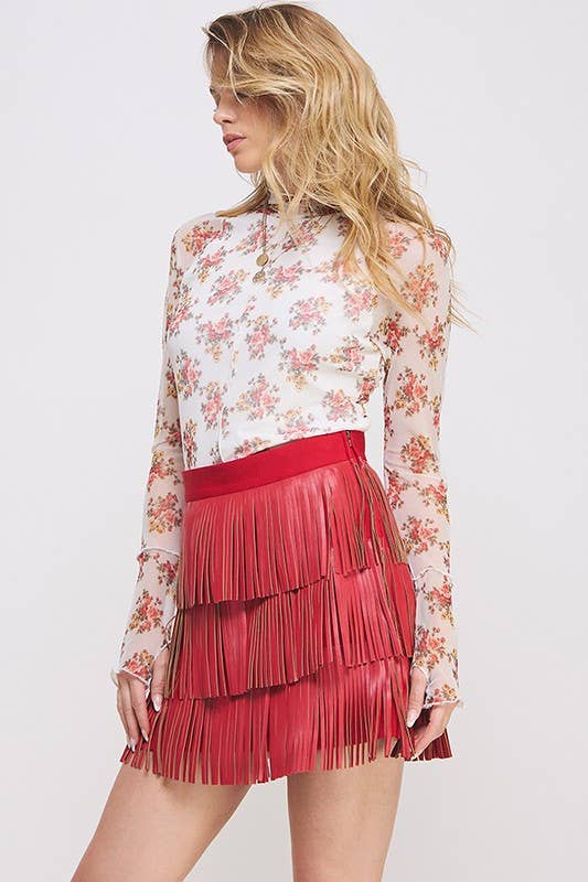 PLUS SIZE Western Faux Leather Fringe Mini Skirt