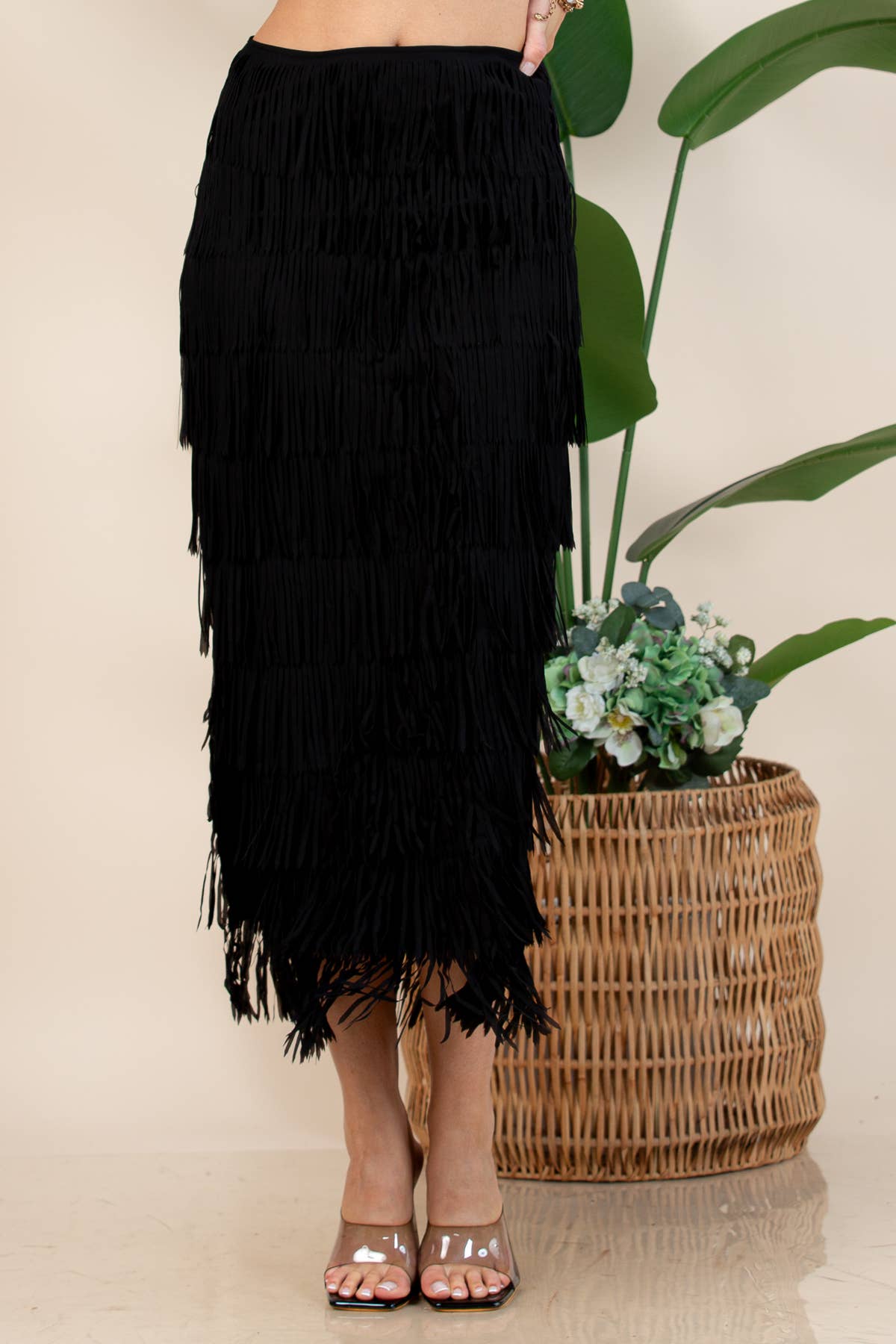 81125-Fringe Skirt-Western Fringed Piñata Midi Skirt