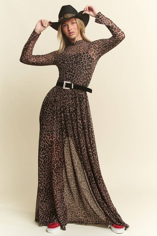 LONG SLEEVE MOCK NECK ANIMAL PRINT MESH MAXI DRESS KRD4340-4