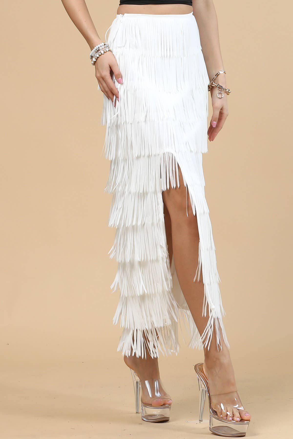 81125-Fringe Skirt-Western Fringed Piñata Midi Skirt