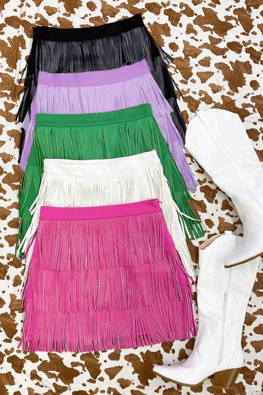 PLUS SIZE Western Faux Leather Fringe Mini Skirt