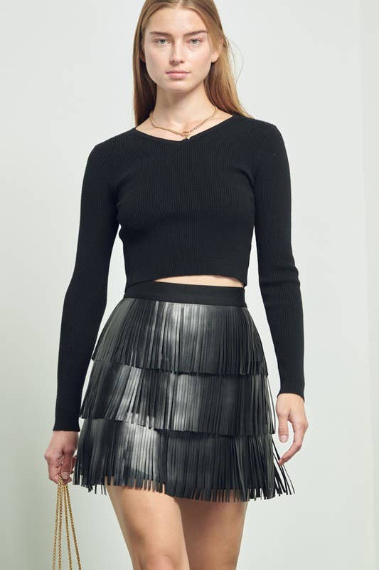 PLUS SIZE Western Faux Leather Fringe Mini Skirt