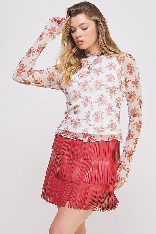 PLUS SIZE Western Faux Leather Fringe Mini Skirt