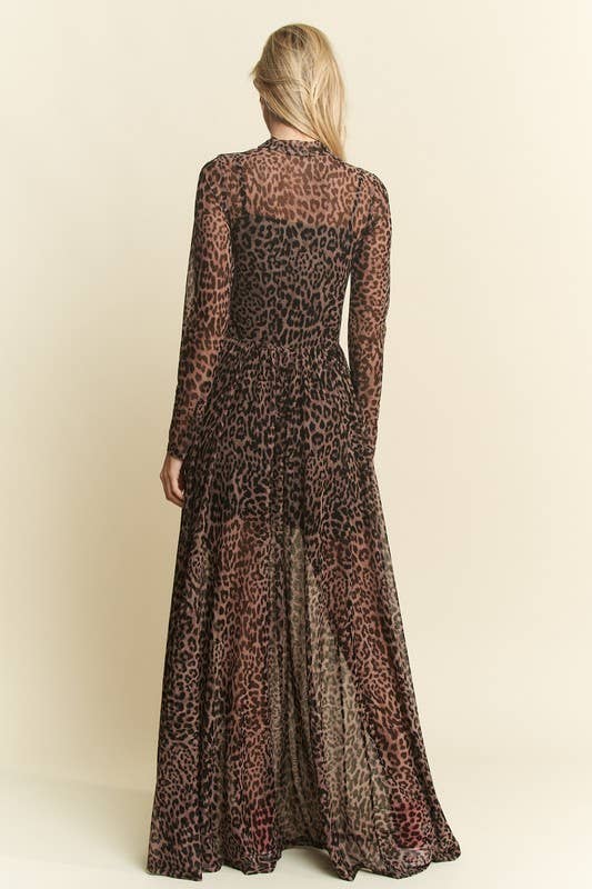 LONG SLEEVE MOCK NECK ANIMAL PRINT MESH MAXI DRESS KRD4340-4