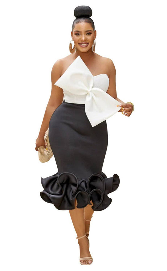 MB FASHION BOW CONTRAST BELL MERMAID DRESS SET MB6397 PRE-OR