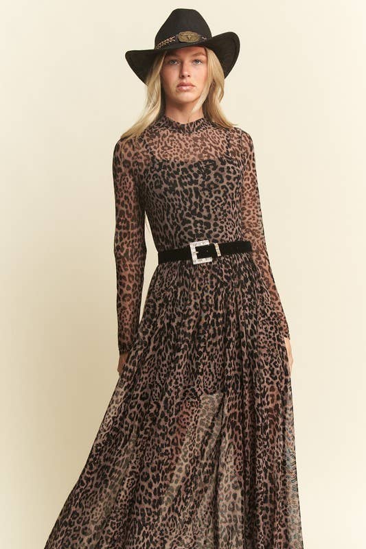 LONG SLEEVE MOCK NECK ANIMAL PRINT MESH MAXI DRESS KRD4340-4