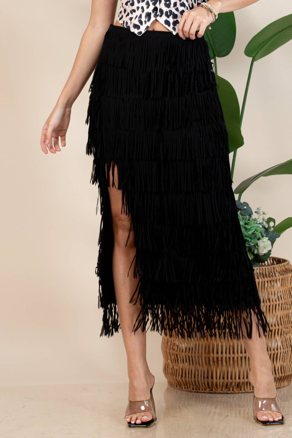 81125-Fringe Skirt-Western Fringed Piñata Midi Skirt