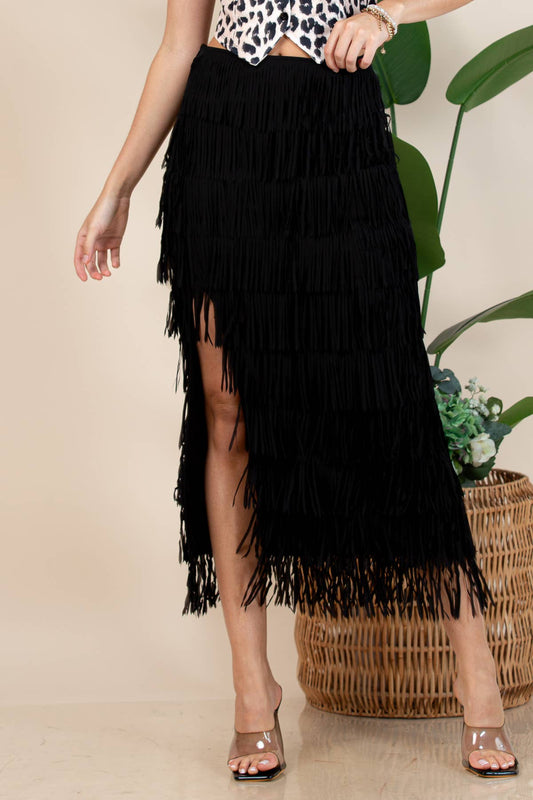 81125-Fringe Skirt-Western Fringed Piñata Midi Skirt