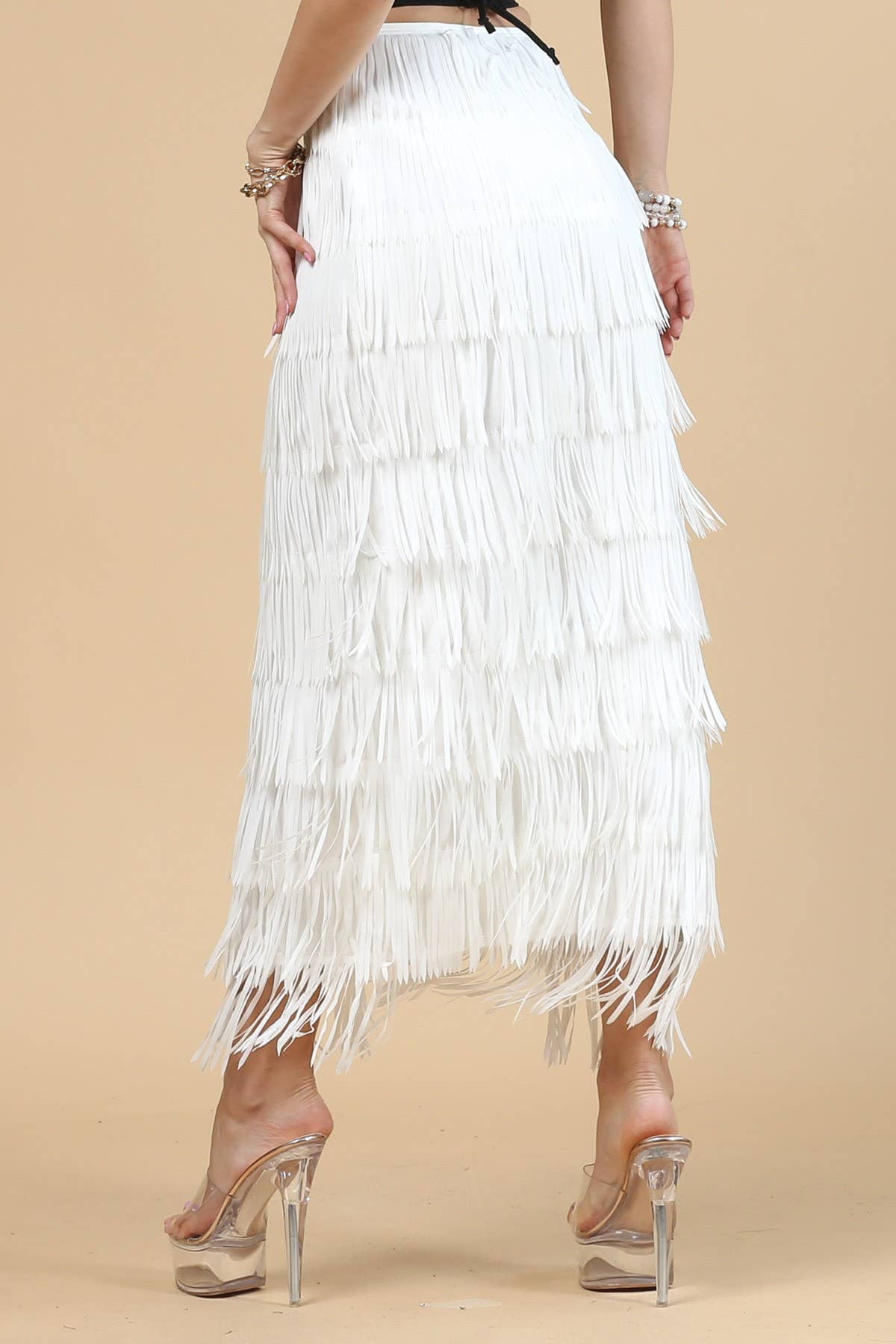 81125-Fringe Skirt-Western Fringed Piñata Midi Skirt