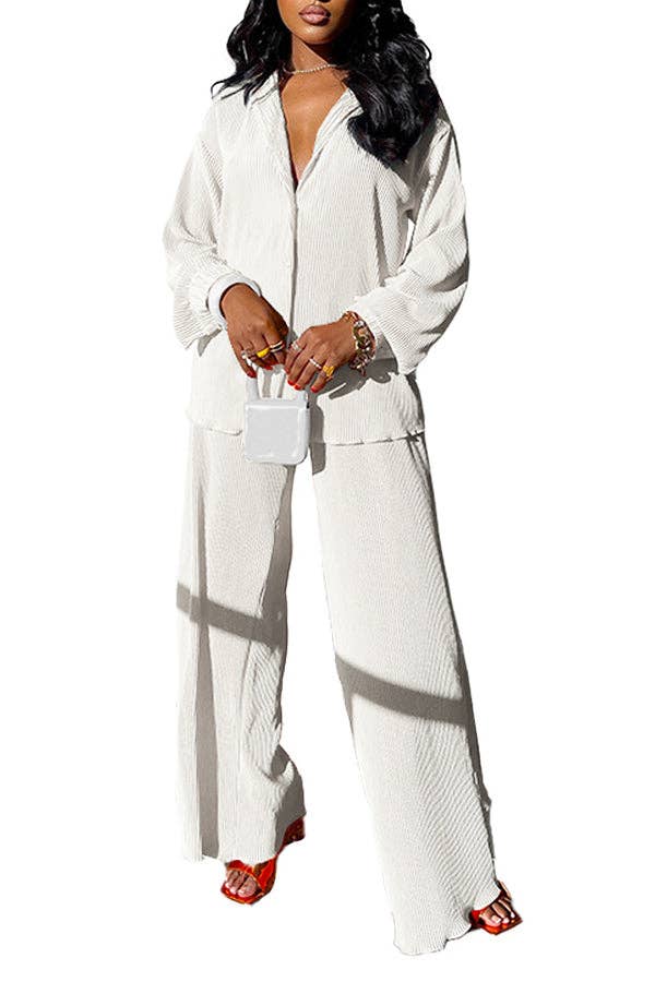 MB FASHION BLOUSE TOP LONG WIDE PANTS SET 6590LY