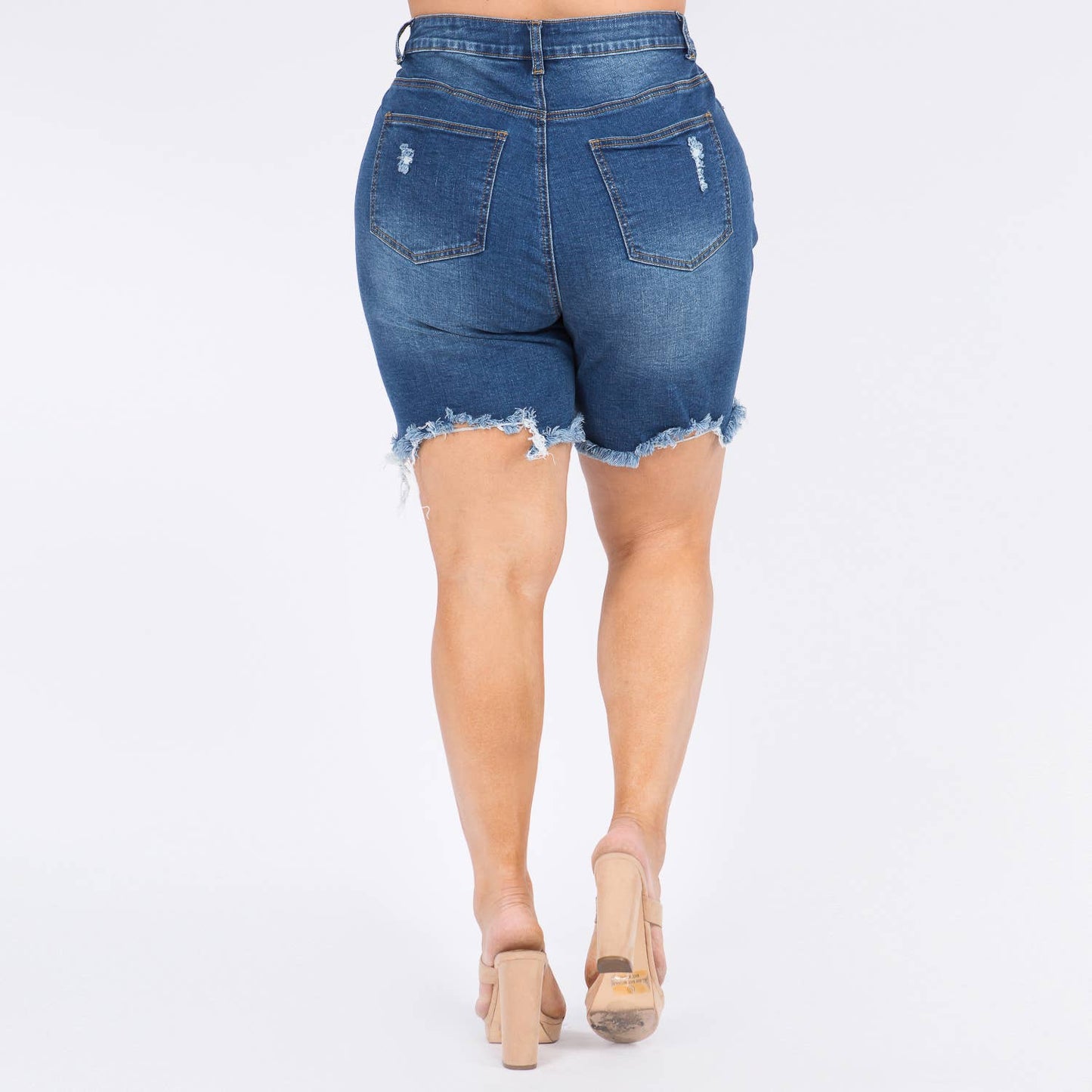 PLUS SIZE DISTRESSED DENIM SKINNY SHORTS-RSS20095P