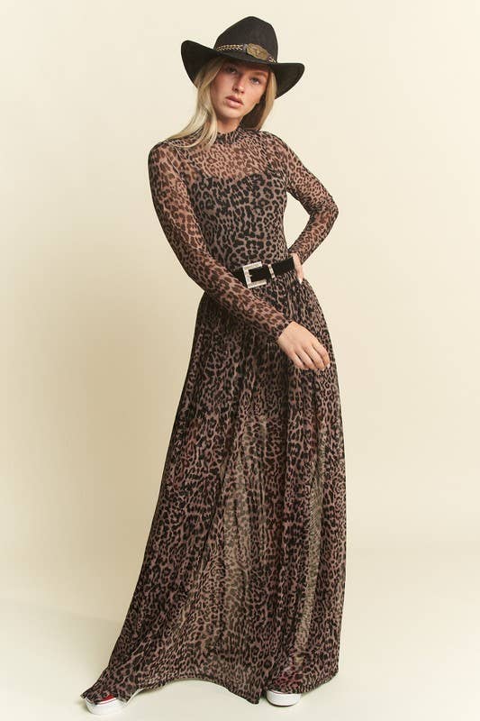 LONG SLEEVE MOCK NECK ANIMAL PRINT MESH MAXI DRESS KRD4340-4