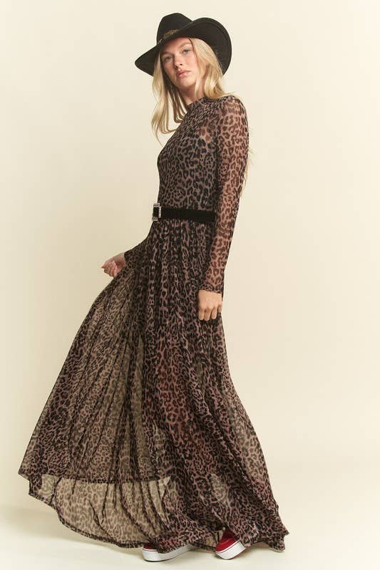LONG SLEEVE MOCK NECK ANIMAL PRINT MESH MAXI DRESS KRD4340-4