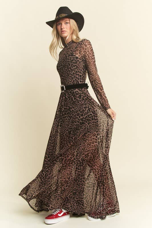LONG SLEEVE MOCK NECK ANIMAL PRINT MESH MAXI DRESS KRD4340-4