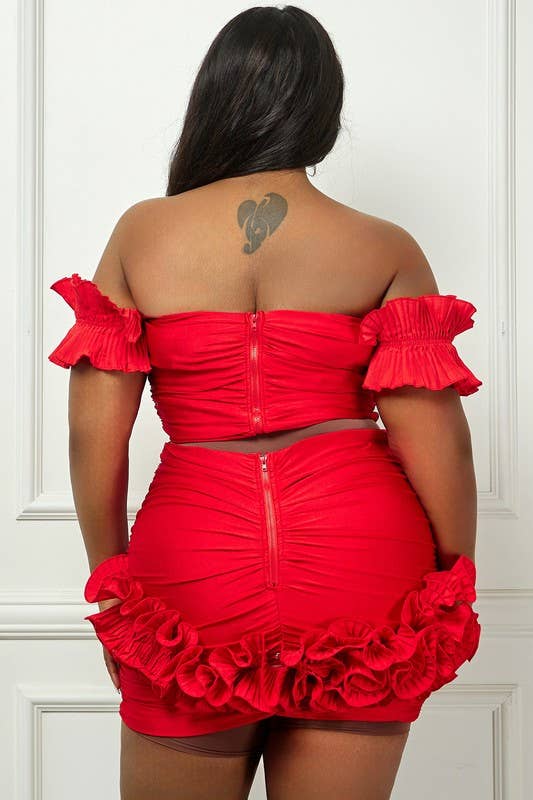 Plus Detached Ruffle Crop Top & Ruffle Skirt Set