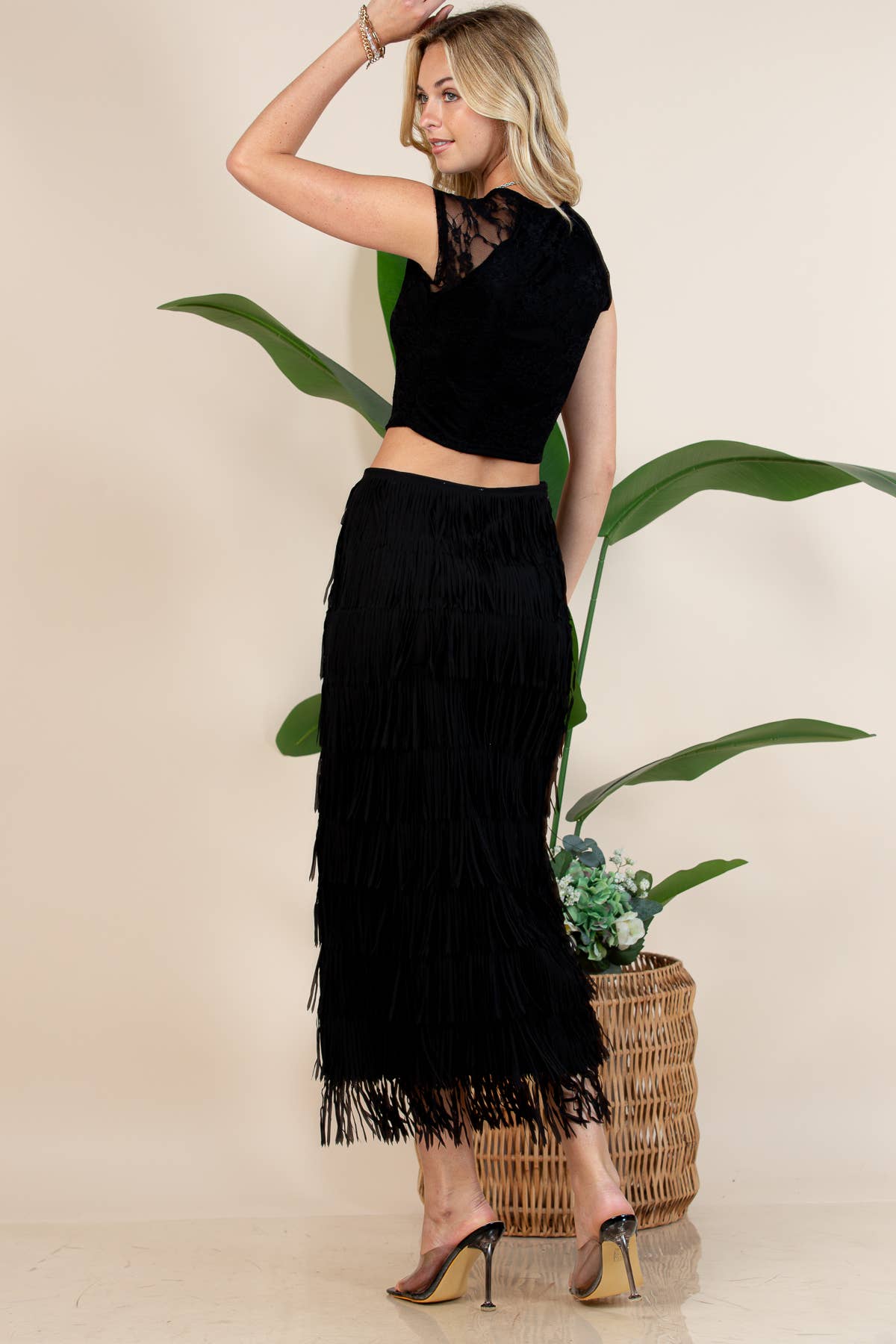 81125-Fringe Skirt-Western Fringed Piñata Midi Skirt