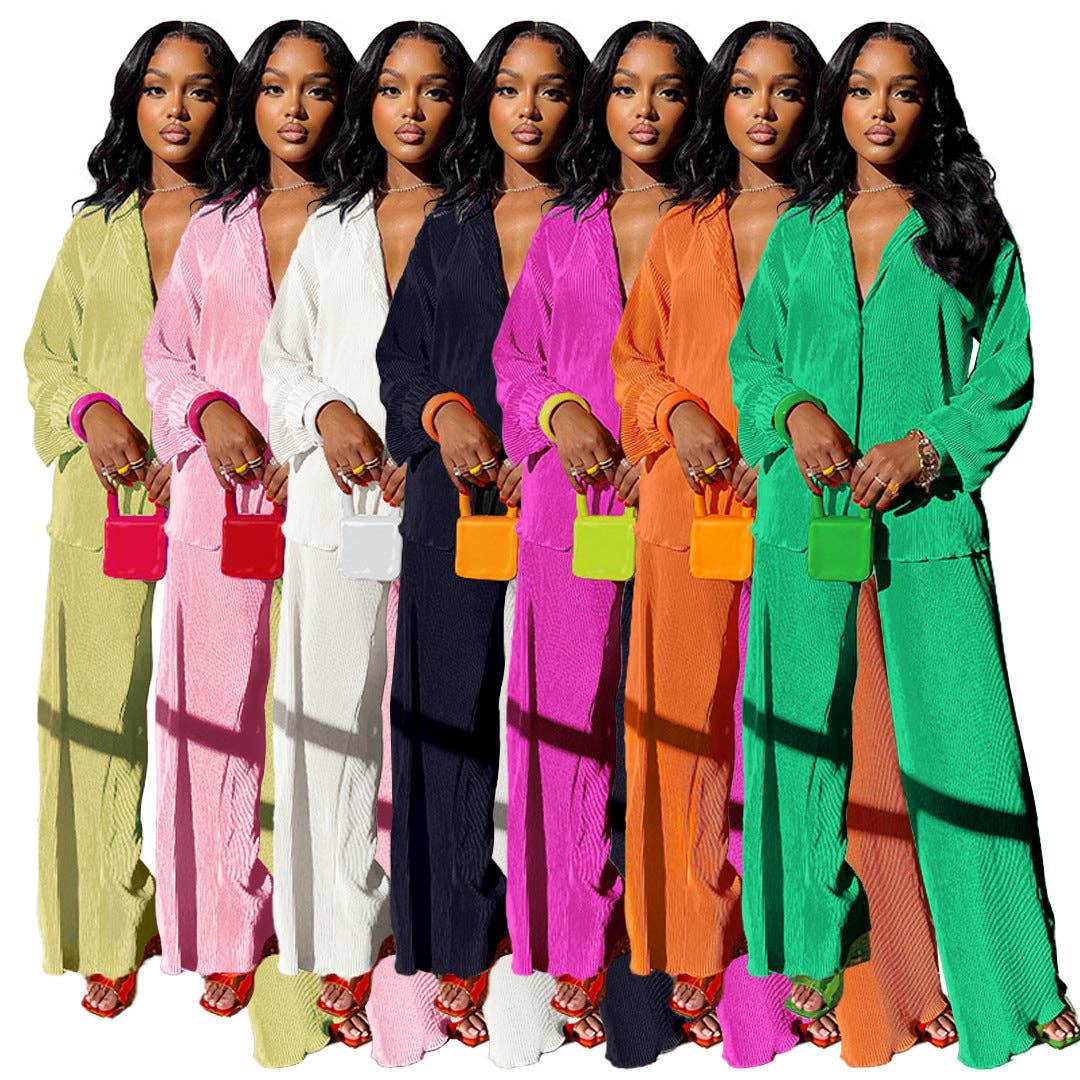 MB FASHION BLOUSE TOP LONG WIDE PANTS SET 6590LY
