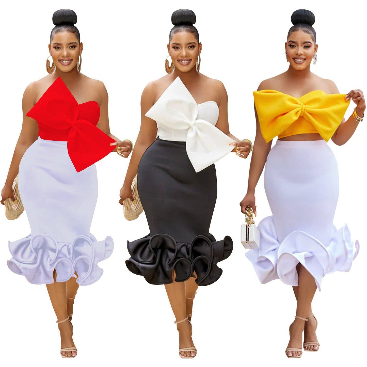 MB FASHION BOW CONTRAST BELL MERMAID DRESS SET MB6397 PRE-OR