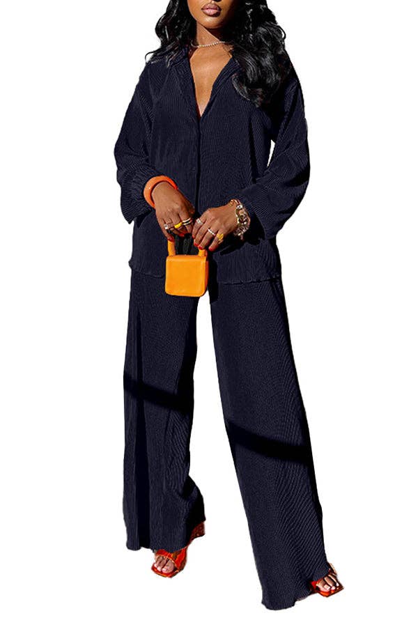 MB FASHION BLOUSE TOP LONG WIDE PANTS SET 6590LY