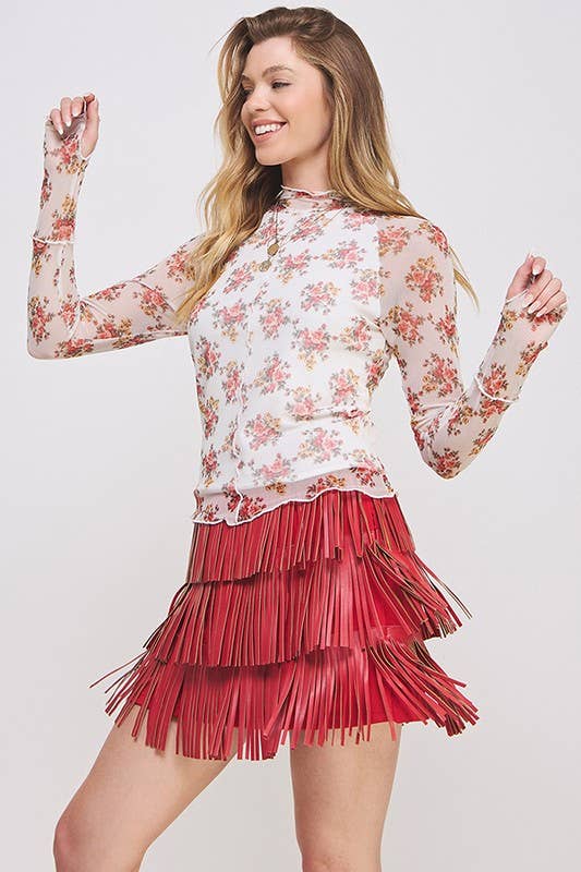 PLUS SIZE Western Faux Leather Fringe Mini Skirt