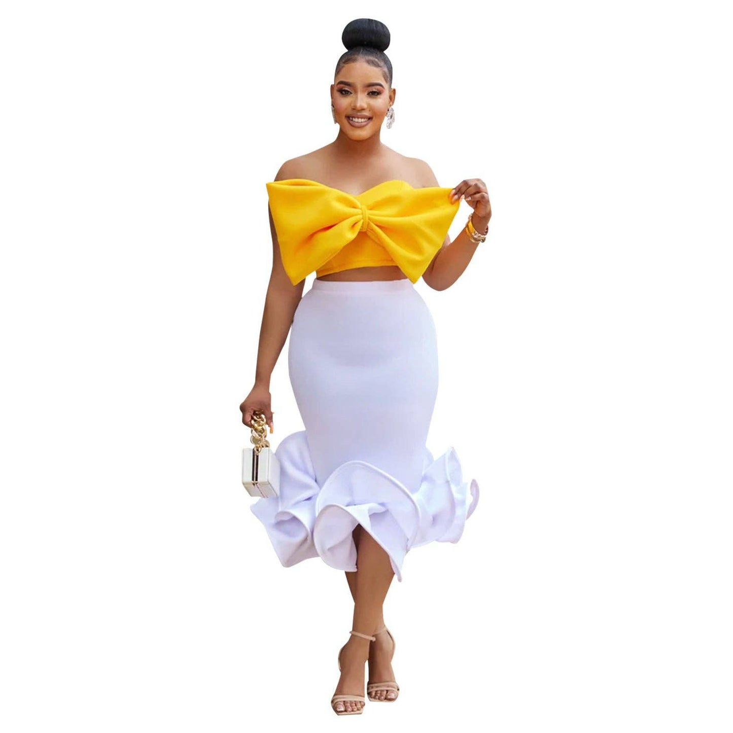 MB FASHION BOW CONTRAST BELL MERMAID DRESS SET MB6397 PRE-OR