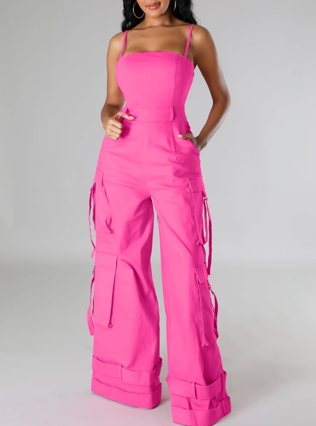 Stylish Bandeau Pocket Patchwork Wide-Leg Jumpsuit