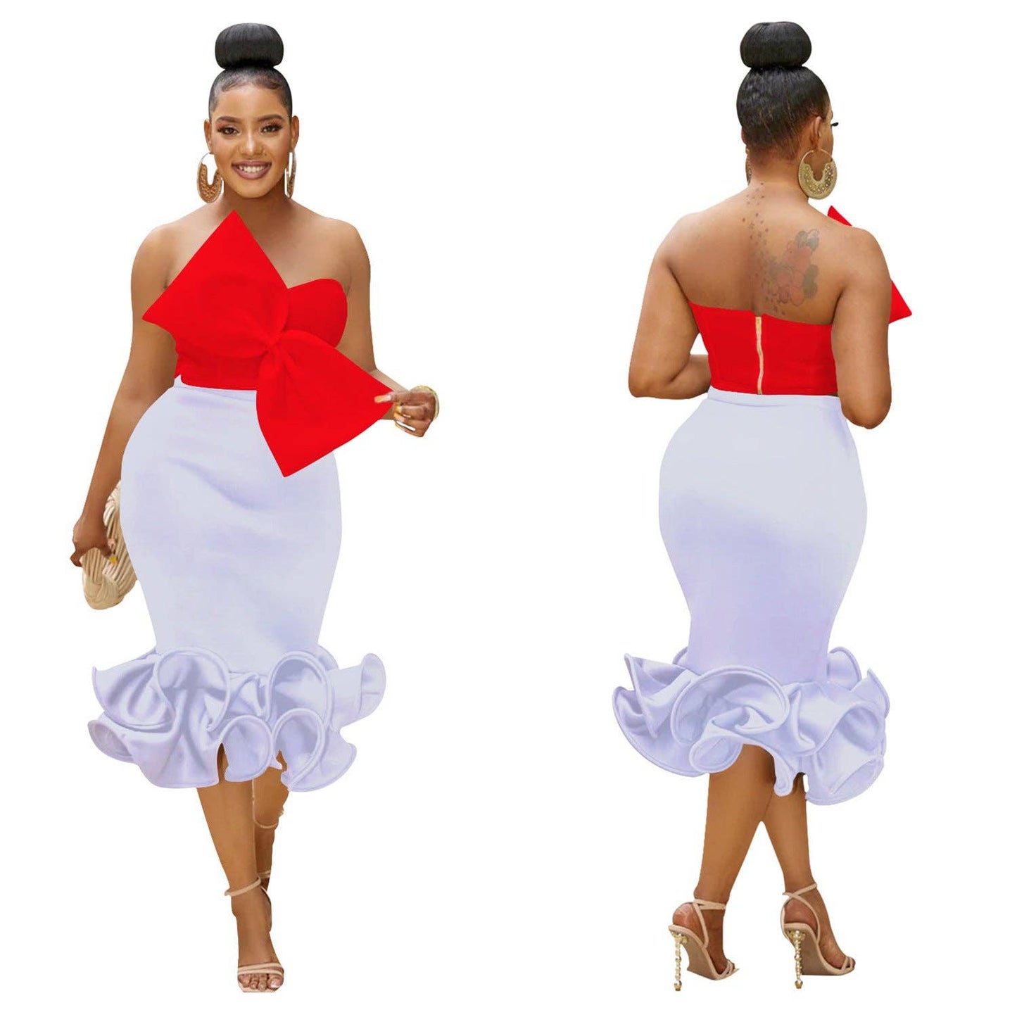 MB FASHION BOW CONTRAST BELL MERMAID DRESS SET MB6397 PRE-OR