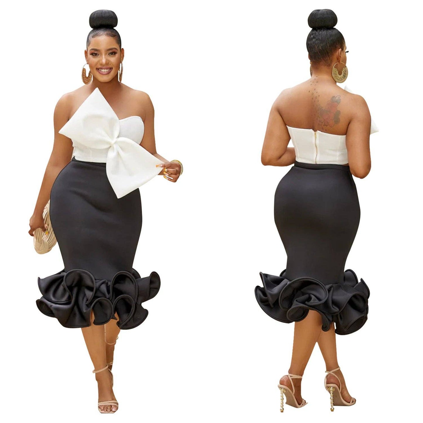 MB FASHION BOW CONTRAST BELL MERMAID DRESS SET MB6397 PRE-OR