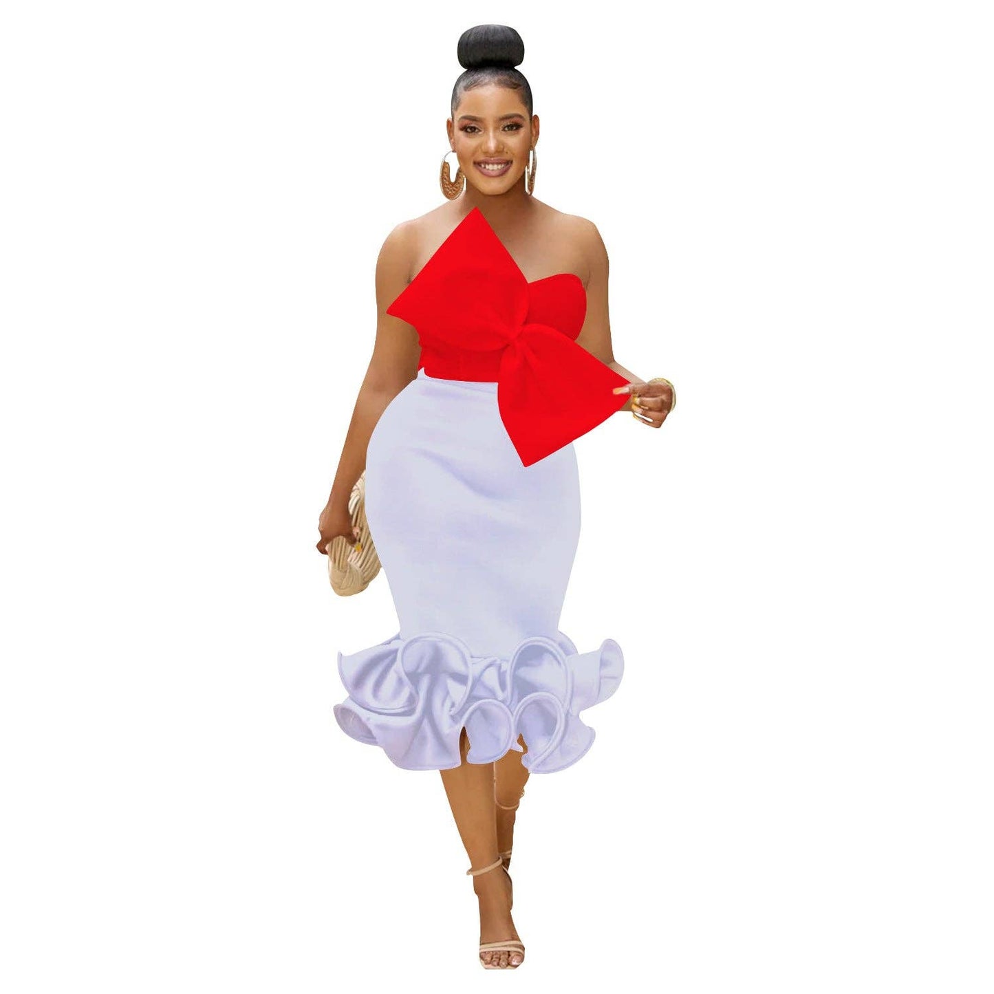 MB FASHION BOW CONTRAST BELL MERMAID DRESS SET MB6397 PRE-OR