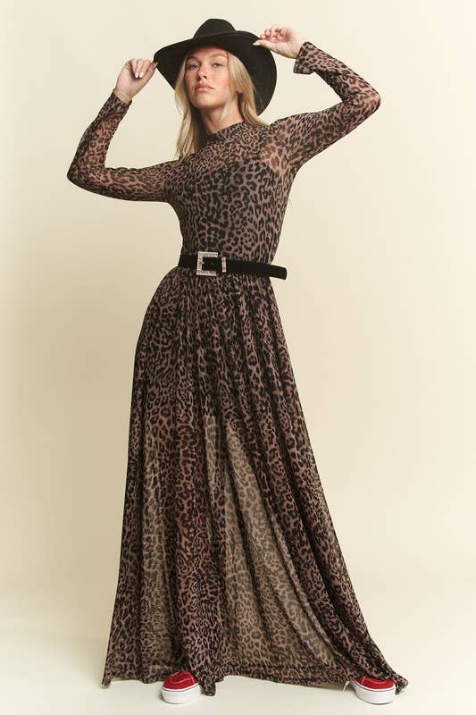 LONG SLEEVE MOCK NECK ANIMAL PRINT MESH MAXI DRESS KRD4340-4