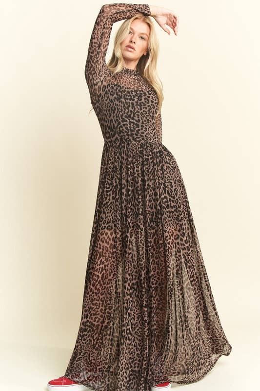 LONG SLEEVE MOCK NECK ANIMAL PRINT MESH MAXI DRESS KRD4340-4