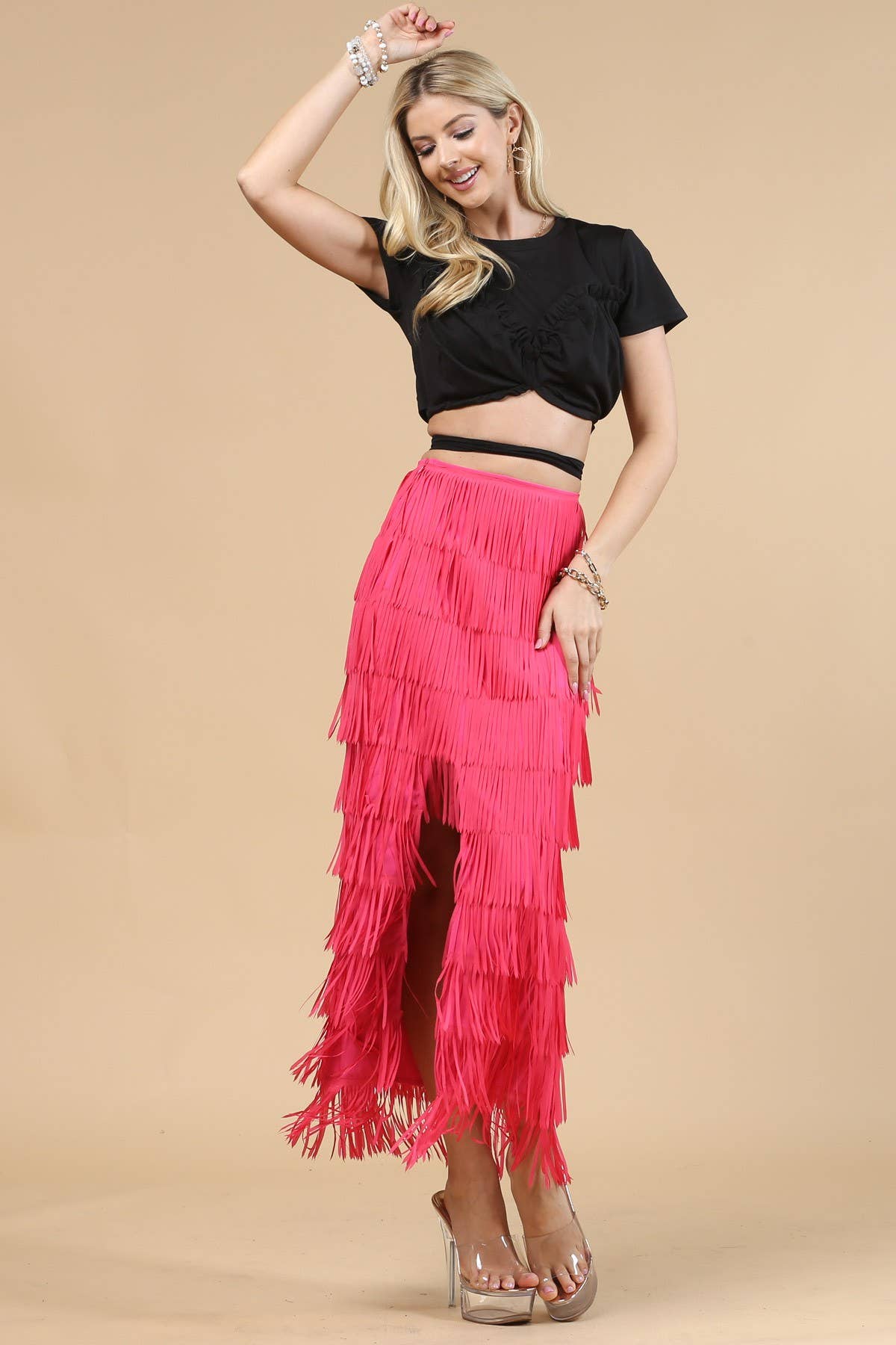81125-Fringe Skirt-Western Fringed Piñata Midi Skirt