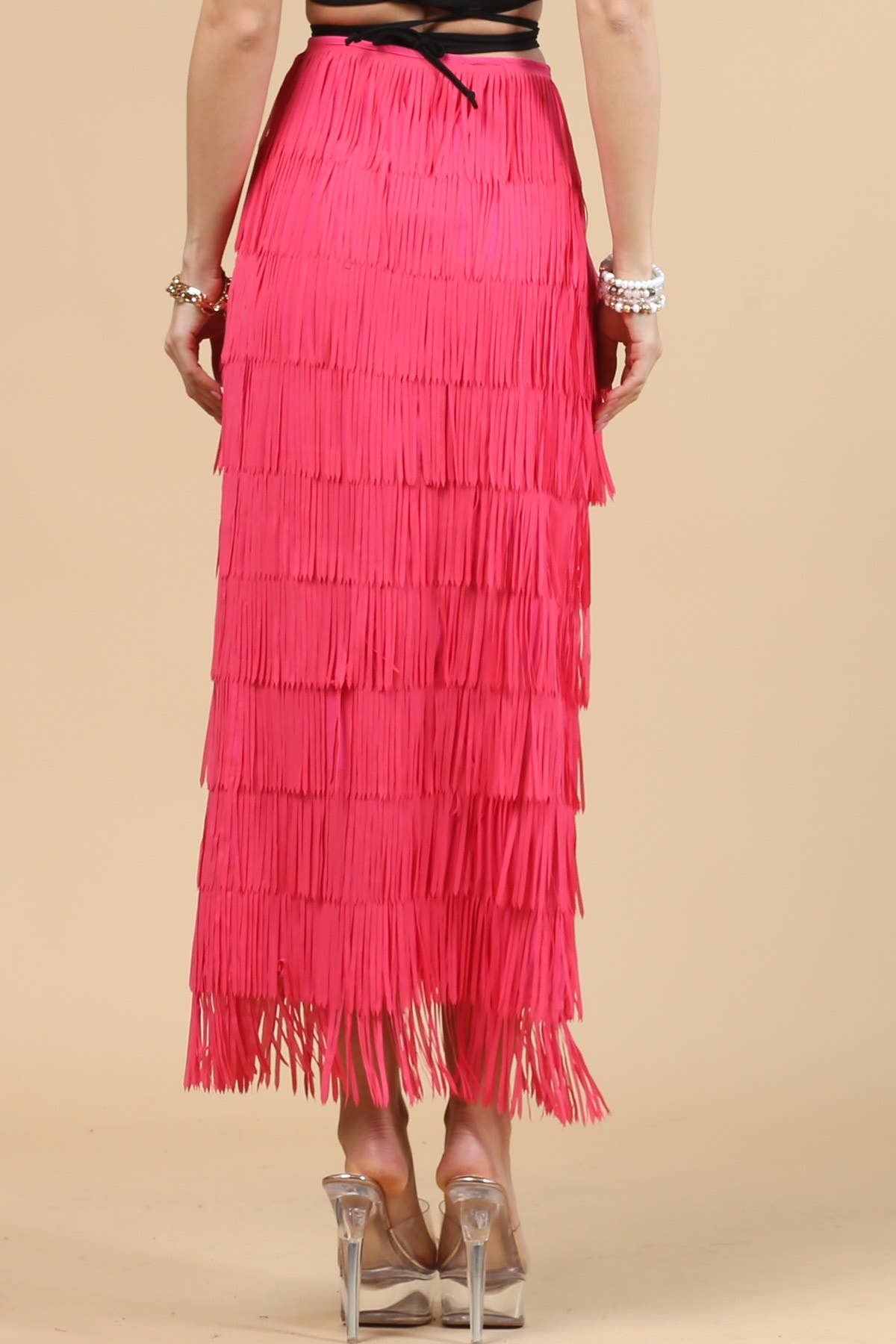 81125-Fringe Skirt-Western Fringed Piñata Midi Skirt