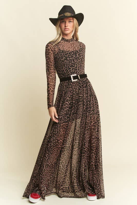 LONG SLEEVE MOCK NECK ANIMAL PRINT MESH MAXI DRESS KRD4340-4