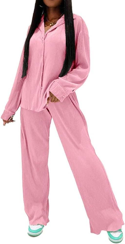 MB FASHION BLOUSE TOP LONG WIDE PANTS SET 6590LY