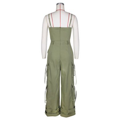 Stylish Bandeau Pocket Patchwork Wide-Leg Jumpsuit