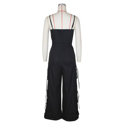 Stylish Bandeau Pocket Patchwork Wide-Leg Jumpsuit