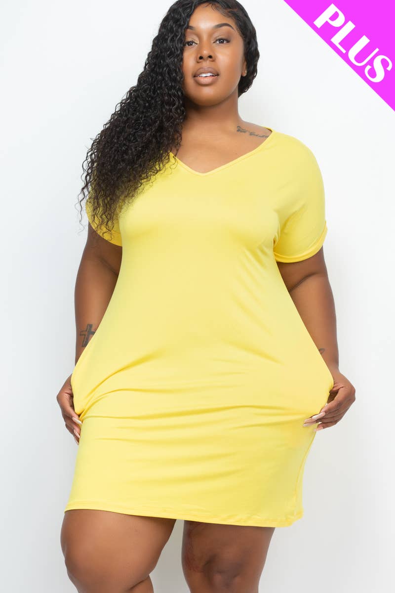 Plus Size Cap Sleeve Pocket Mini Dress